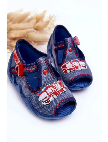 Dětské sandály, pantofle Befado, Hasičské auto Modré Dětské sandály, pantofle Befado, Hasičské auto Modré