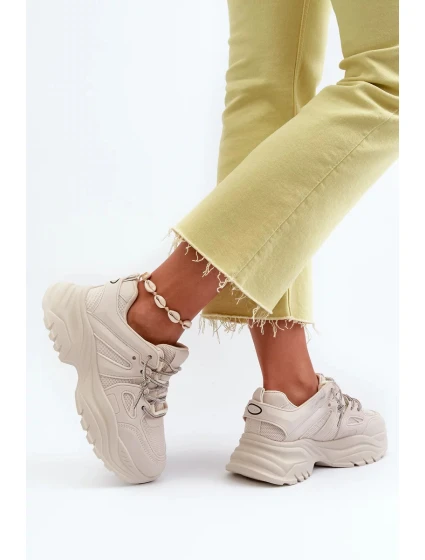 Dámské tenisky na robustní podrážce s ozdobným šněrováním béžová Relissa Dámské tenisky na robustní podrážce s ozdobným šněrováním béžová Relissa