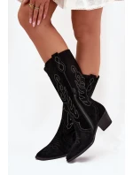 Semišové dámské kovbojky na podpatku Karira – černé Semišové dámské kovbojky na podpatku Karira – černé