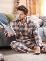 Pyžamo Key MNS 402 B24 Flanelové dlouhé/r 3XL-4XL pánské rozepínací Pyžamo Key MNS 402 B24 Flanelové dlouhé/r 3XL-4XL pánské rozepínací