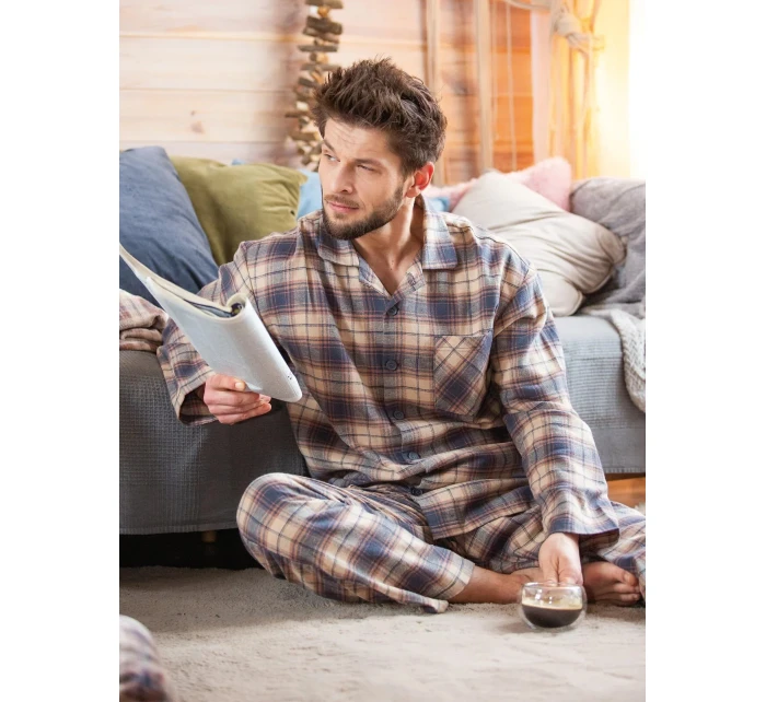 Pyžamo Key MNS 402 B24 Flanelové dlouhé/r 3XL-4XL pánské rozepínací Pyžamo Key MNS 402 B24 Flanelové dlouhé/r 3XL-4XL pánské rozepínací