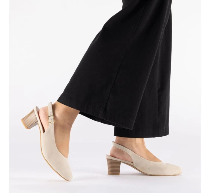 Béžové kožené lodičky s otevřenou špičkou Rieker 44651-60