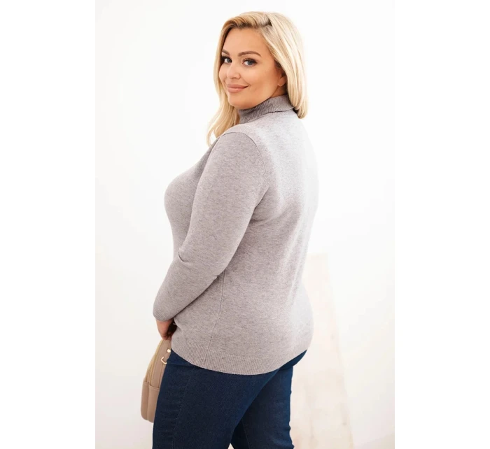Dámský viskózový svetr Plus Size s klasickým střihem šedý