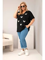 Dámská bavlněná halenka Plus Size s motýlky černá Dámská bavlněná halenka Plus Size s motýlky černá