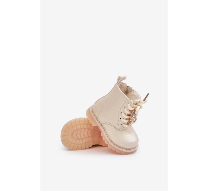 Zateplené dětské boty s medvídkem na zip béžové model 21678623 - Boto Zateplené dětské boty s medvídkem na zip béžové model 21678623 - Boto