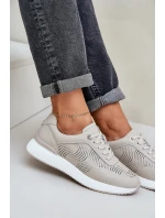 Kožené Sportovní Boty Tenisky Dámské model 21686175 Béžové - S.Barski