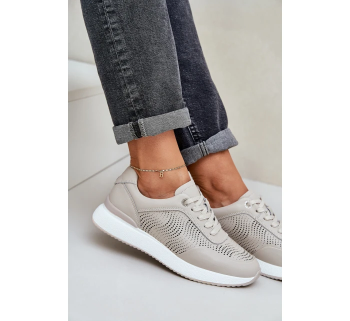 Kožené Sportovní Boty Tenisky Dámské model 21686175 Béžové - S.Barski