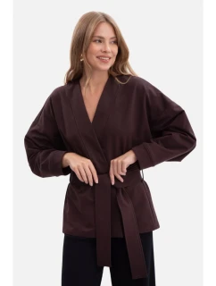 B297 Pletené sako bez límce s otevřenou přední částí - tmavá čokoláda