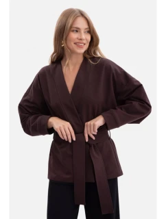 B297 Pletené sako bez límce s otevřenou přední částí - tmavá čokoláda