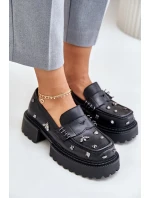 Kožené Polobotky Dámské S Ozdobami D&A Černé Kožené Polobotky Dámské S Ozdobami D&A Černé