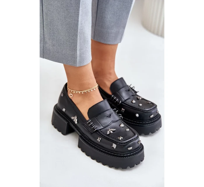 Kožené Polobotky Dámské S Ozdobami D&A Černé Kožené Polobotky Dámské S Ozdobami D&A Černé