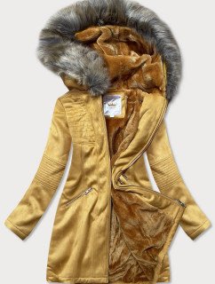 Dámská zimní semišová bunda s kapucí (6516) hořčicová - Libland