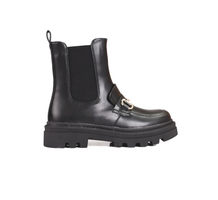 Pěkné dámské černé kotníčkové boty na plochém podpatku Pěkné dámské černé kotníčkové boty na plochém podpatku