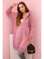 Dámská zateplená mikina s kapucí a zipem tmavě růžová