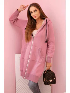 Dámská zateplená mikina s kapucí a zipem tmavě růžová