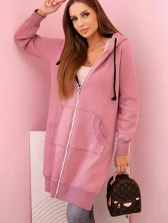 Dámská zateplená mikina s kapucí a zipem tmavě růžová