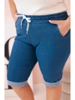 Dámské bavlněné šortky Plus Size s vázáním džínovina Dámské bavlněné šortky Plus Size s vázáním džínovina
