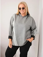Dámská mikina Plus Size z viskózy s kapucí a ozdobnými pásky tmavě šedá Dámská mikina Plus Size z viskózy s kapucí a ozdobnými pásky tmavě šedá