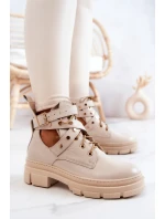 Kožené dámské kozačky s výřezy Světle béžová model 21576609 - Boto