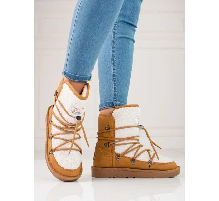 Trendy dámské hnědé  sněhule bez podpatku