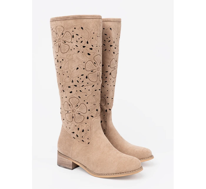 Designové  kozačky dámské hnědé na širokém podpatku