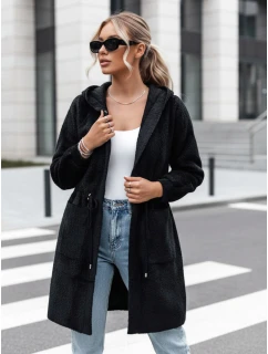 Dámský dlouhý kabát s kapucí MELBY černý FashionStreet NY0671