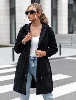 Dámský dlouhý kabát s kapucí MELBY černý FashionStreet NY0671