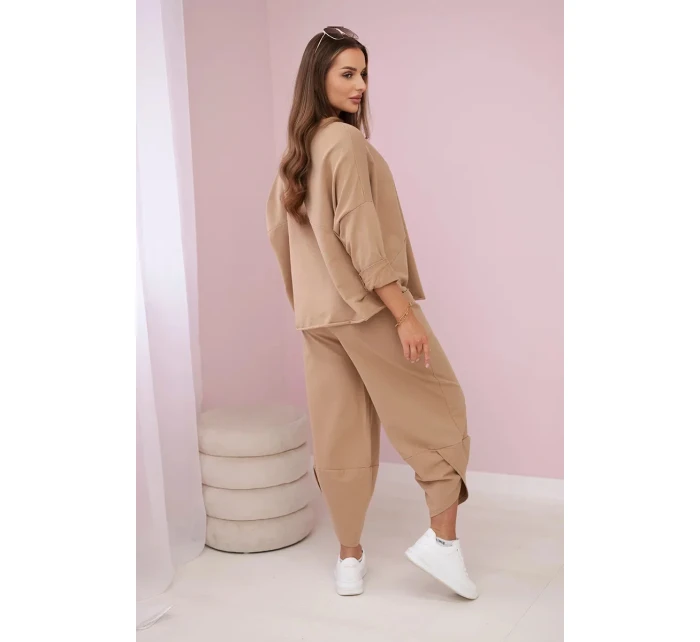 Bavlněná mikina kalhoty set Velbloud