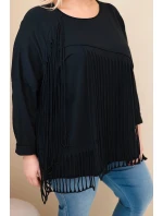 Dámská bavlněná blůza Plus Size s třásněmi černá