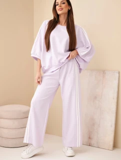Dámský souprava viskózová máslo s širokou nohavicí a volnou blůzou světle fialový