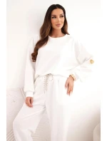 Dámský máslový komplet s volnou mikinou a kalhotami s nápisem LOVE bílý