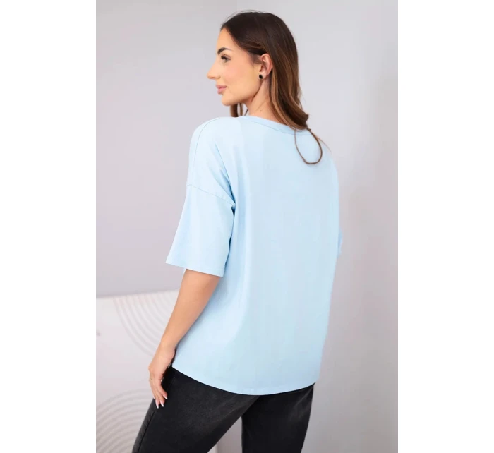 Dámská bavlněná oversize halenka s krátkým rukávem a potiskem modrá