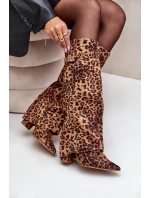 Dámské Kozačky Na Podpatku Kolena Leopardí Hnědé model 21679655 - Boto