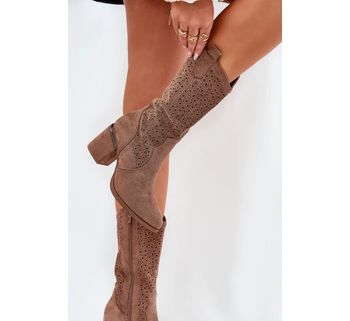 Děrované Kozačky Cowboy Do Poloviny Lýtka S.Barski HY51-238 Hnědé