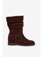 Kožené semišové dámské s řasením vyhřívané  Čokoládové model 21728415 - Maciejka