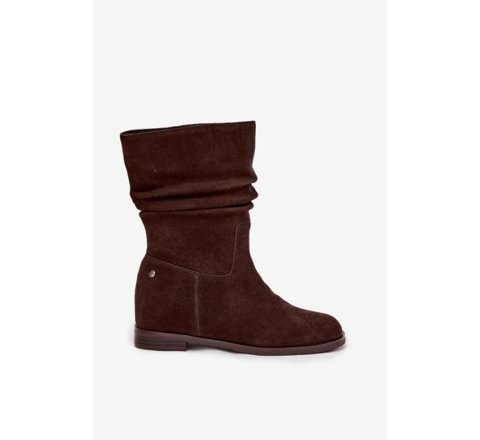 Kožené semišové dámské s řasením vyhřívané  Čokoládové model 21728415 - Maciejka