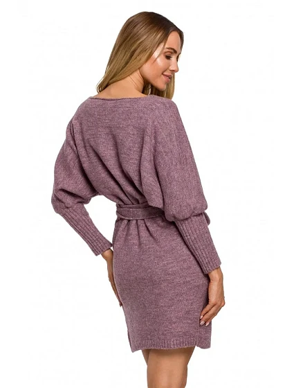 model 18003591 Zavinovací svetrové šaty se zavazováním heather - Moe