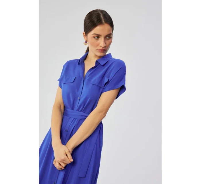 model 19647439 Viskózové maxi košilové šaty modré - STYLOVE