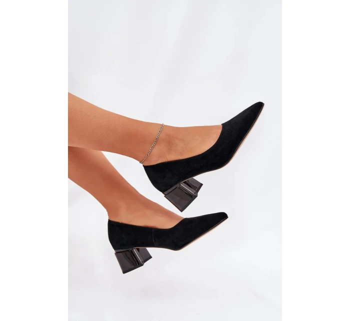 Dámské semišové lodičky s špičatou špičkou Vinceza – černé Dámské semišové lodičky s špičatou špičkou Vinceza – černé