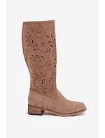 Ažurové kozačky na klínu NS596P béžové - Seastar