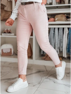 Dámské kalhoty slim fit s páskem LINESKA růžová FashionStreet UY2630