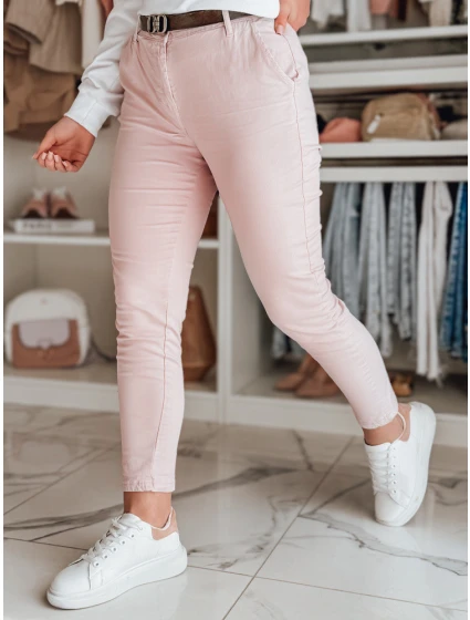 Dámské kalhoty slim fit s páskem LINESKA růžová FashionStreet UY2630