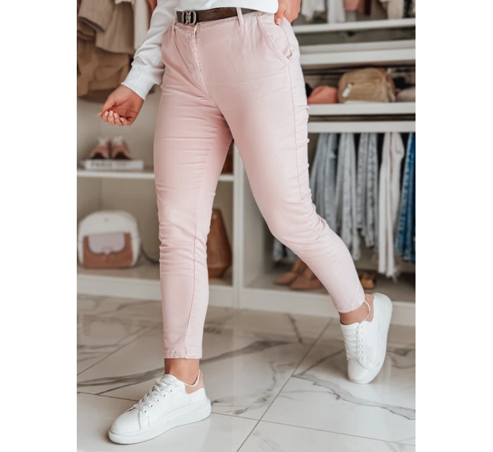 Dámské kalhoty slim fit s páskem LINESKA růžová FashionStreet UY2630