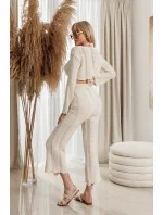 Dámský komplet v barvě ecru crop top a dlouhé kalhoty model 21115773 - MADE IN ITALY