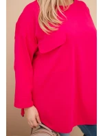 Dámská blůza Plus Size s bavlnou, kapsou a ohrnovaným rukávem fuchsie
