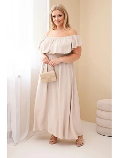 Dámské šaty Plus Size s volánem a elastickým pasem béžová