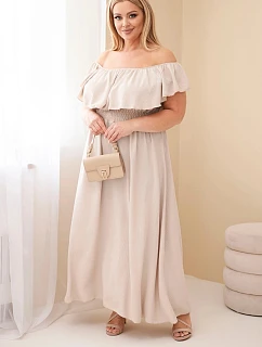 Dámské šaty Plus Size s volánem a elastickým pasem béžová