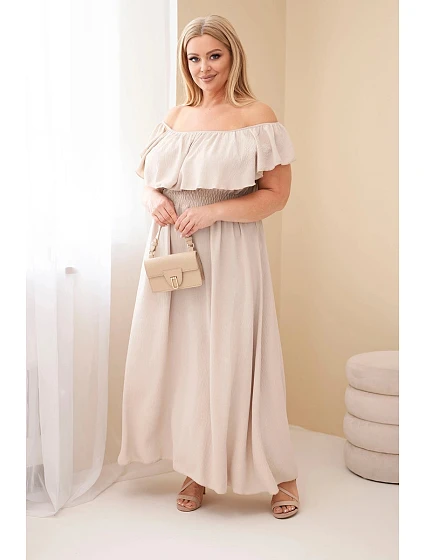 Dámské šaty Plus Size s volánem a elastickým pasem béžová