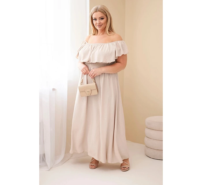 Dámské šaty Plus Size s volánem a elastickým pasem béžová