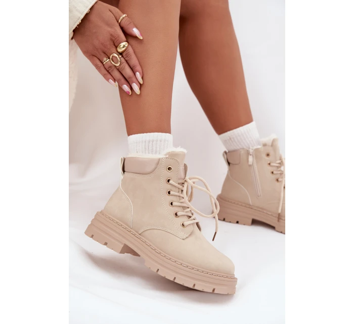Dámské zimní boty s kožíškem na zip světle béžové Tharika
